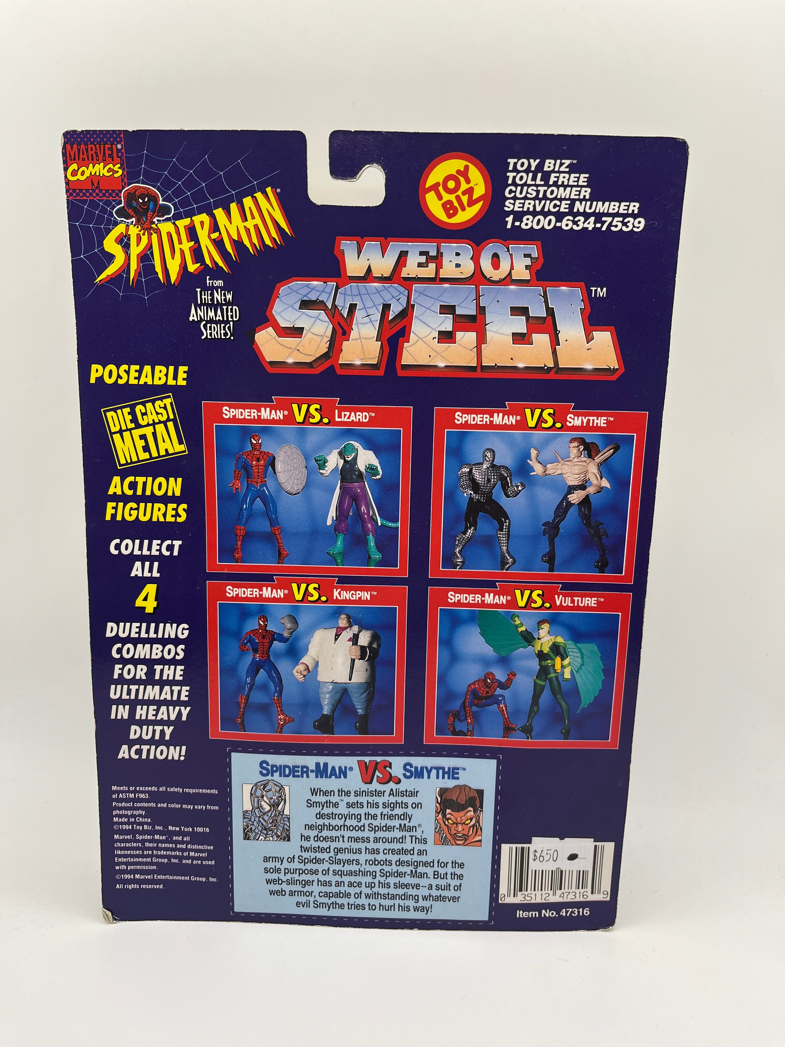 Spider-Man Web Of Steel Die Cast Spider-Man Vs Smythe Toy Biz