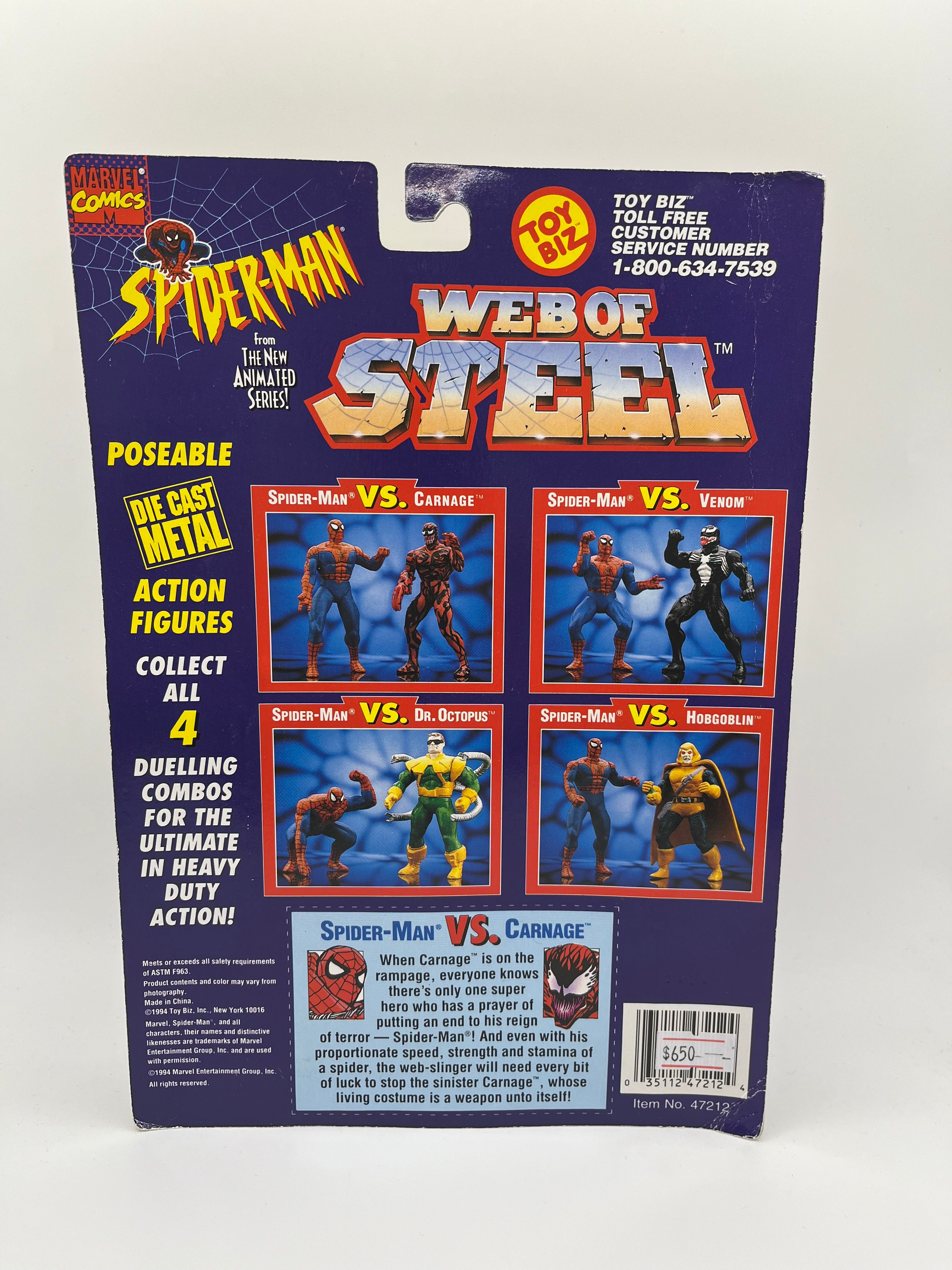 Spider-Man Web Of Steel Die Cast Spider-Man Vs Carnage Toy Biz