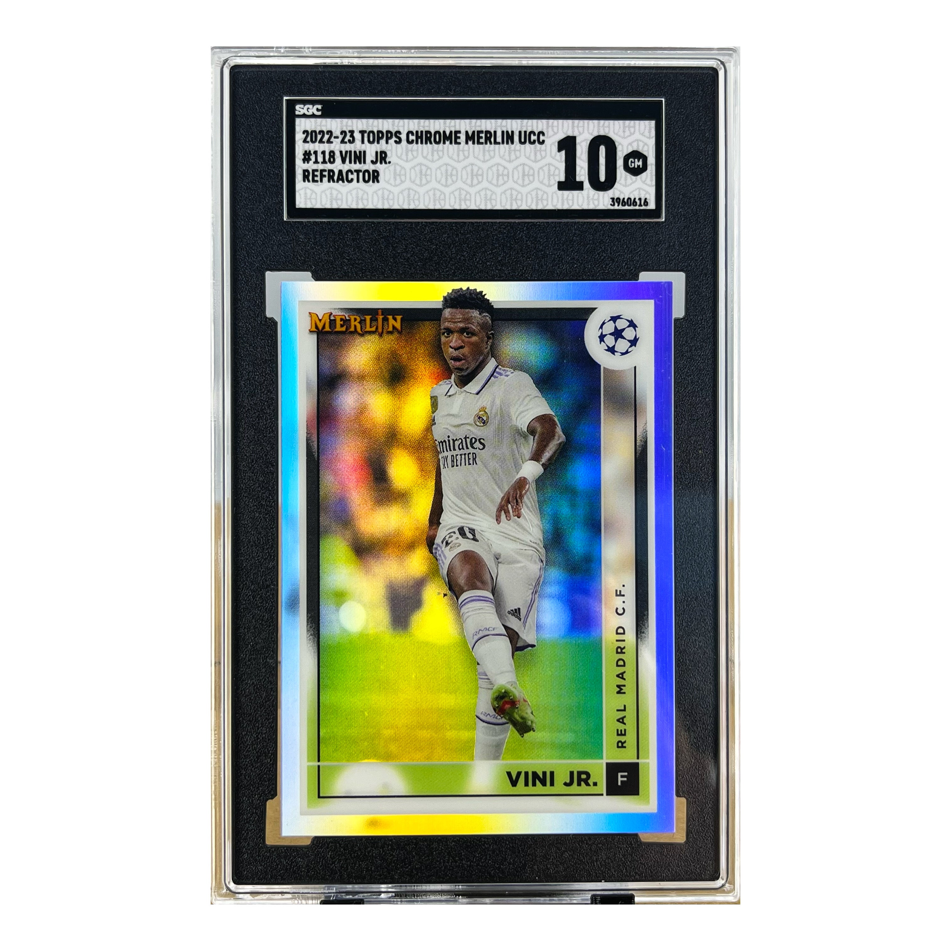 Carta 2022-23 Topps Chrome Merlin UCC #118 Vini Jr. Refractor SGC 10
