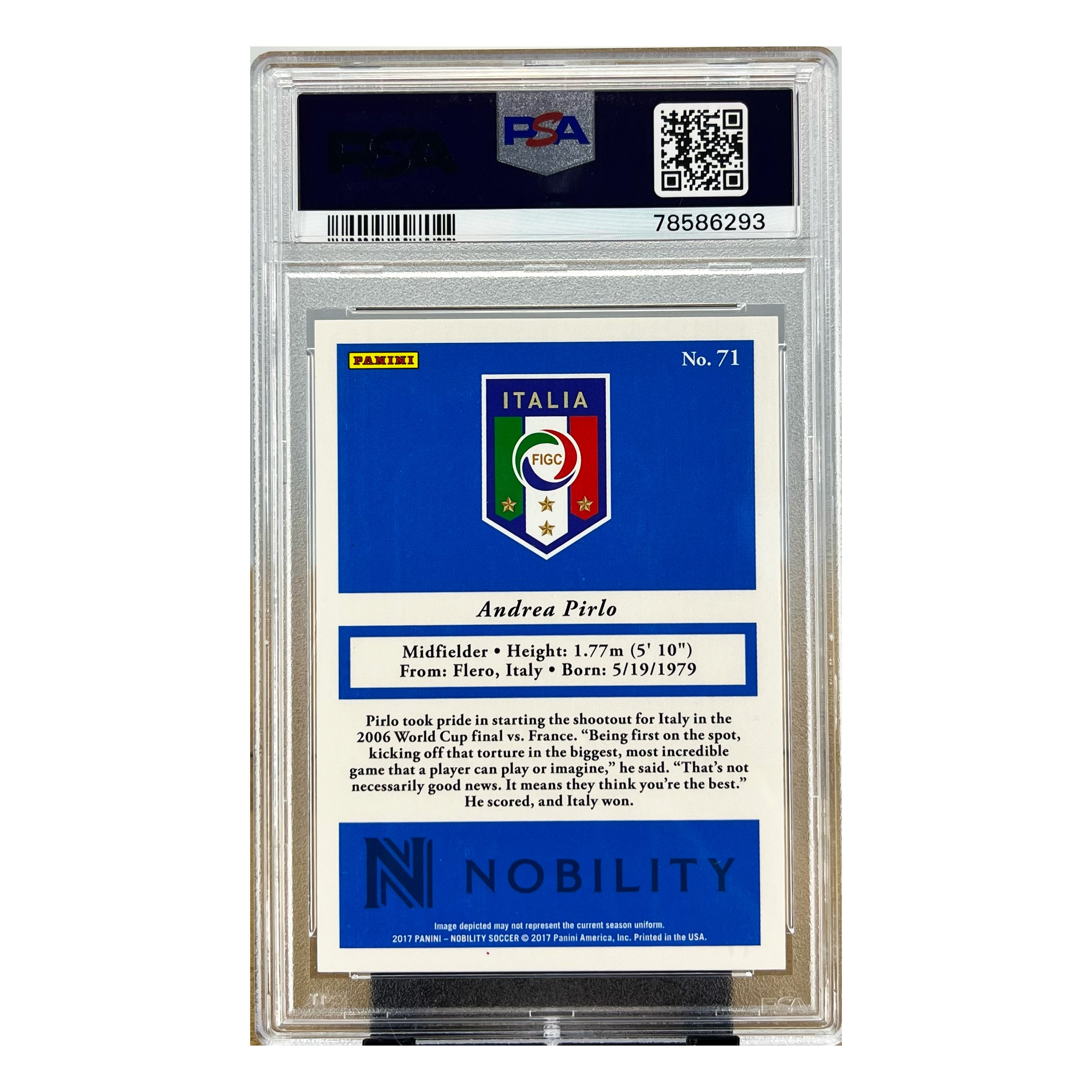 Carta Panini 2017 Panini Nobility #18 Andrea Pirlo Orange 69/75 PSA 9