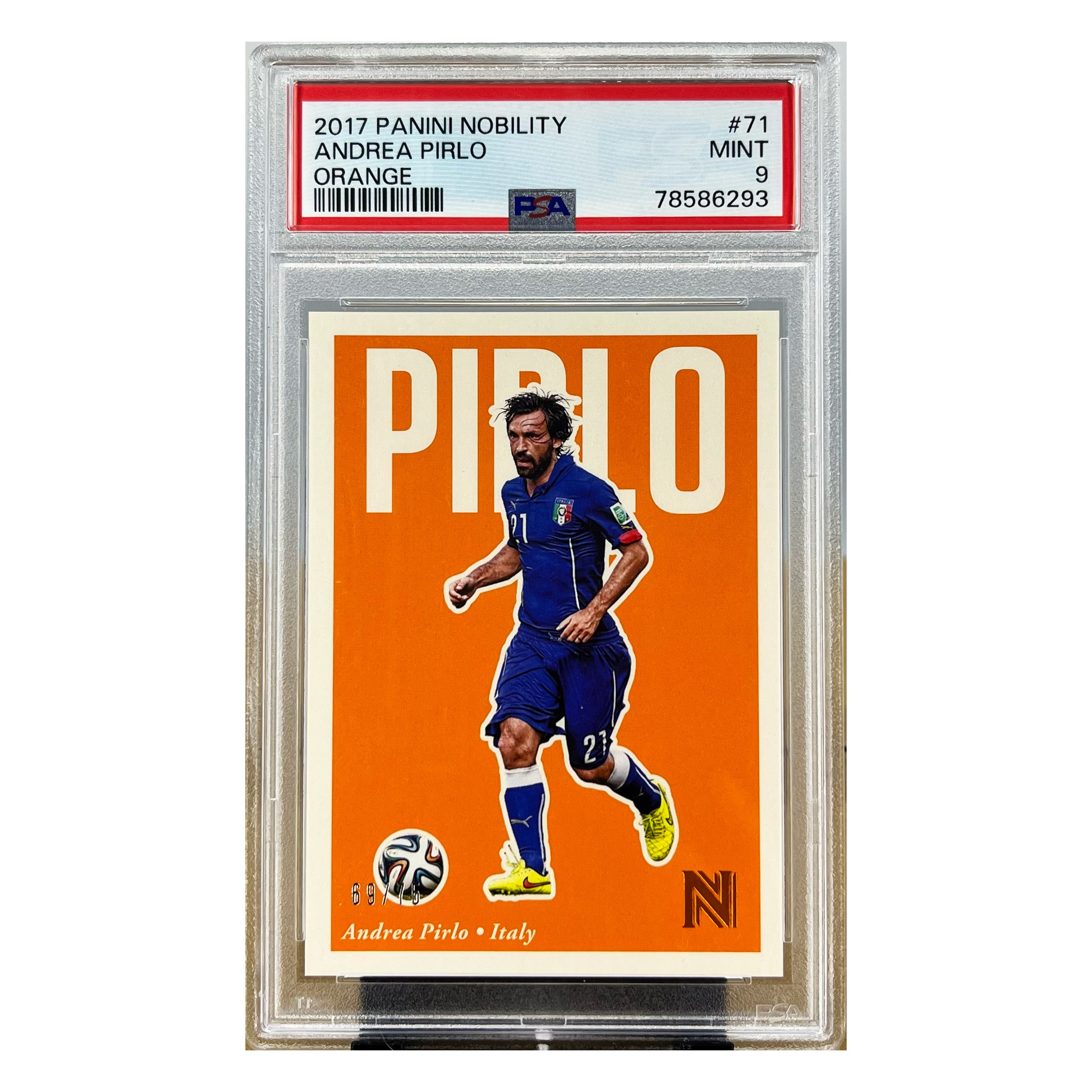 Carta Panini 2017 Panini Nobility #18 Andrea Pirlo Orange 69/75 PSA 9
