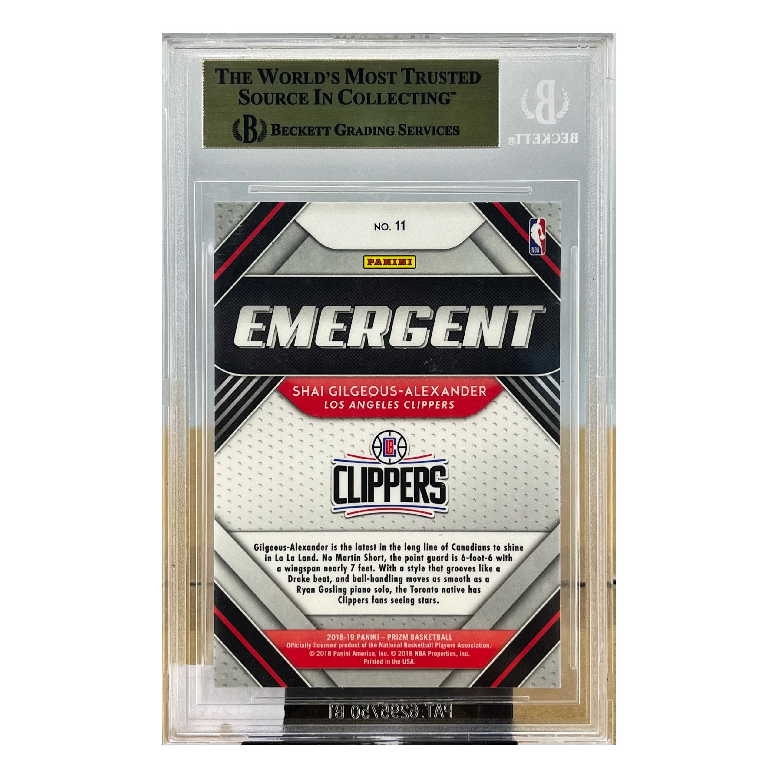 Carta Panini 2018-18 Panini Prizm Emergent #11 Shai Gilgeous-Alexander Beckett 9.5