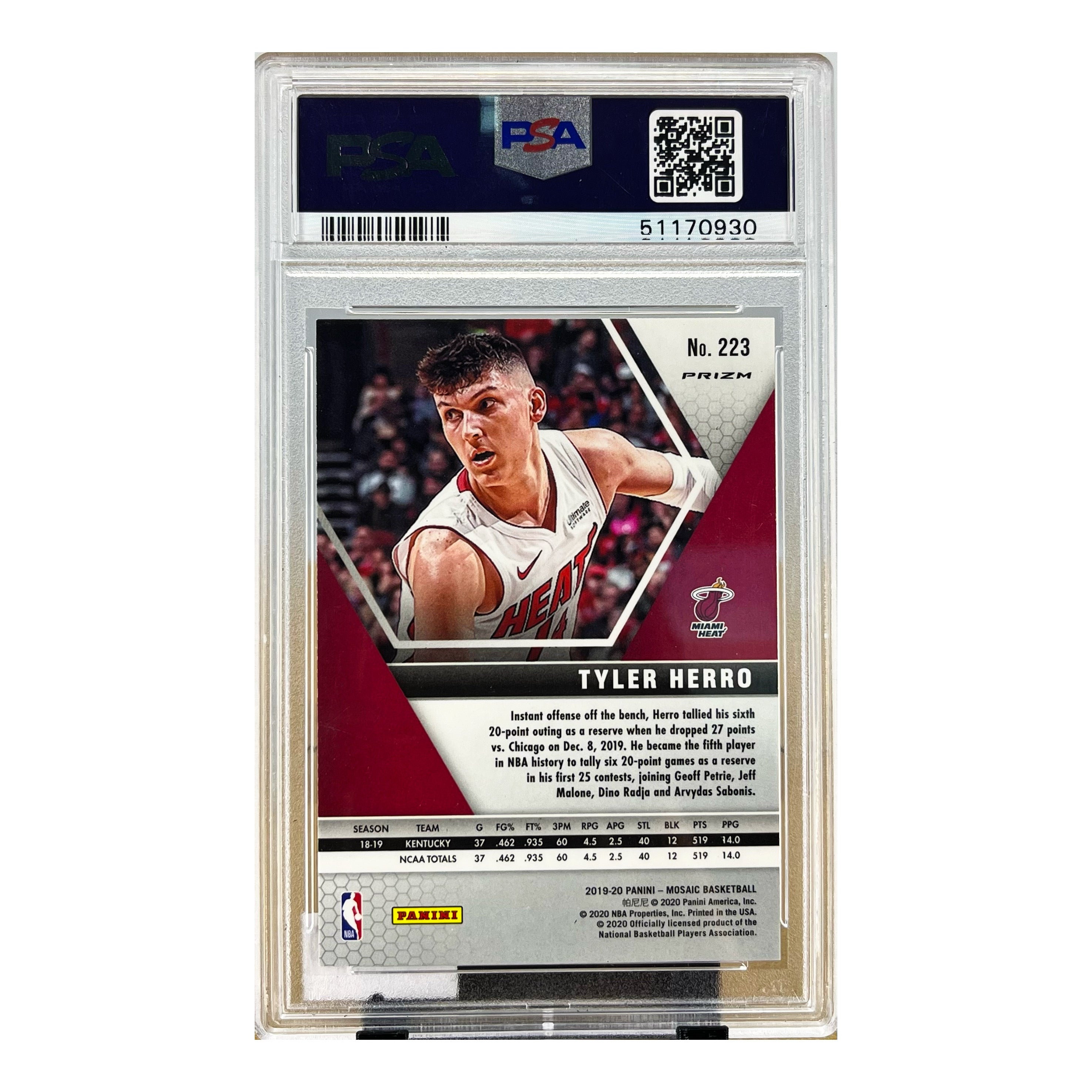 Carta Panini 2019 Panini Mosaic #223 Tyler Herro RC Pink Camo PSA 10
