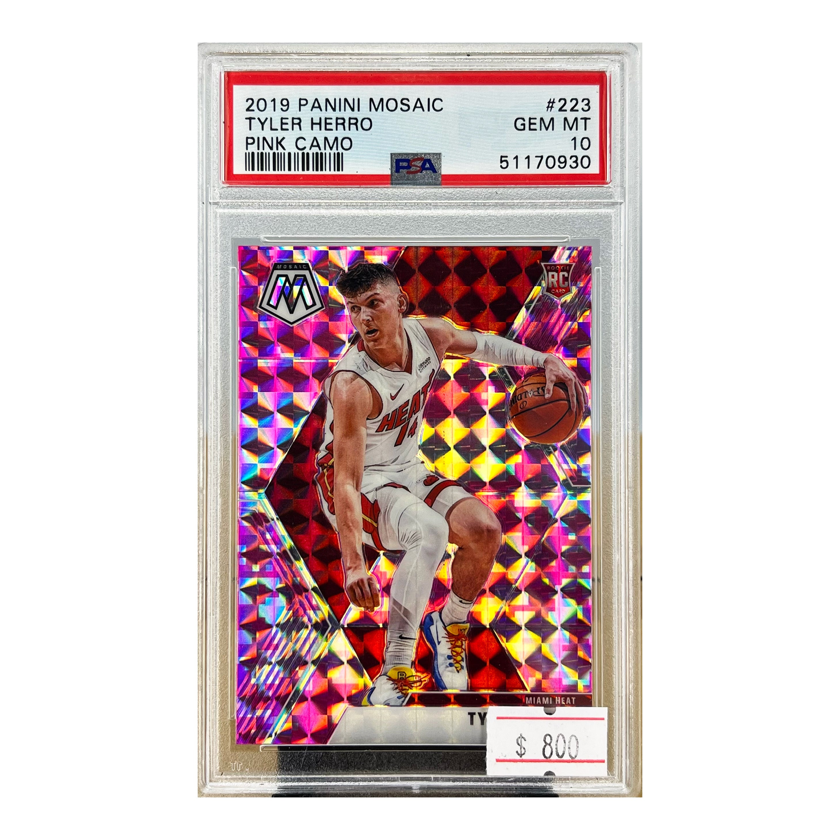 Carta Panini 2019 Panini Mosaic #223 Tyler Herro RC Pink Camo PSA 10
