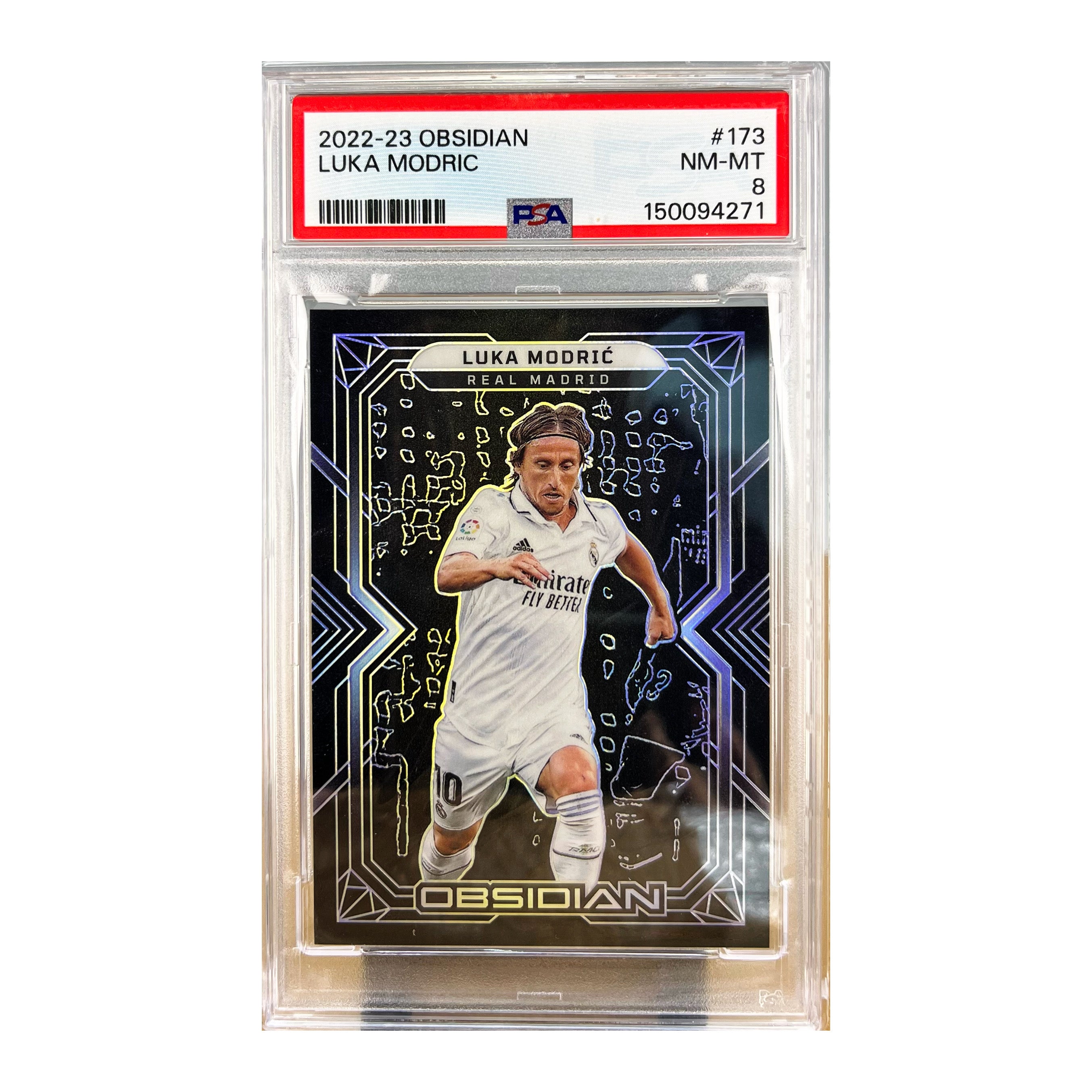 Carta Panini 2022-23 Obsidian #173 Luka Modric 005/115 PSA 8