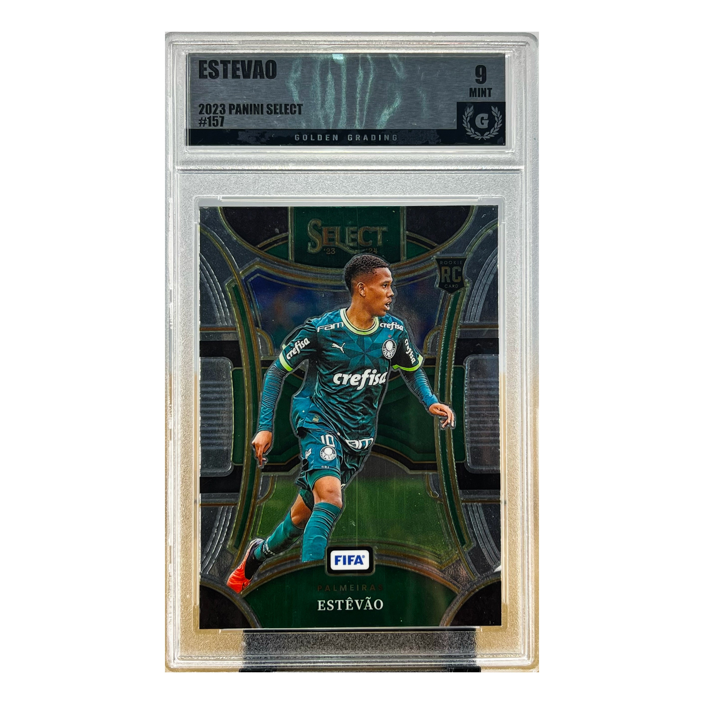 Carta Panini 2023 Panini Select #157 Estevao RC Golden Grading 9