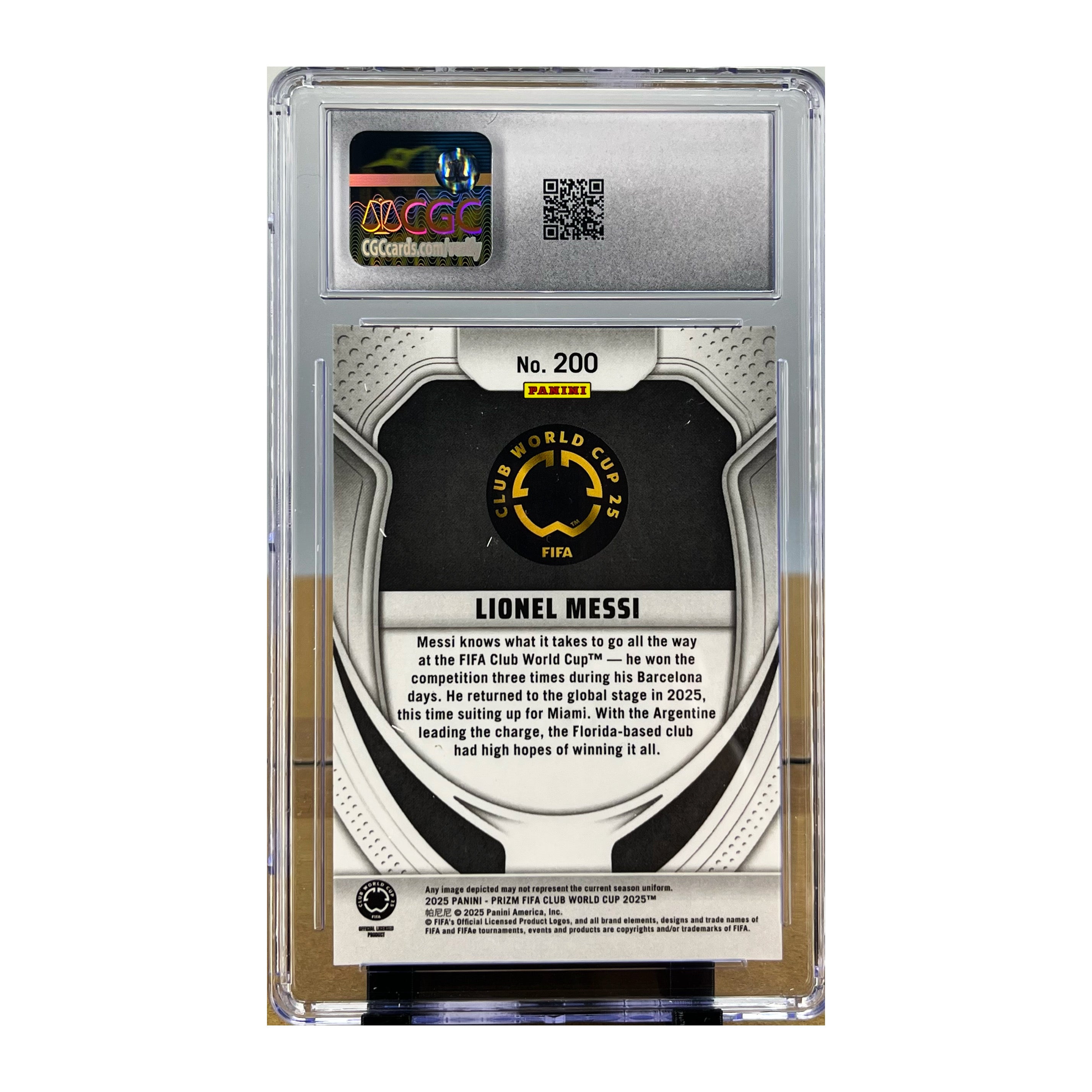Carta Panini 2025 Panini Prizm Club World Cup #200 Lionel Messi CGC 9