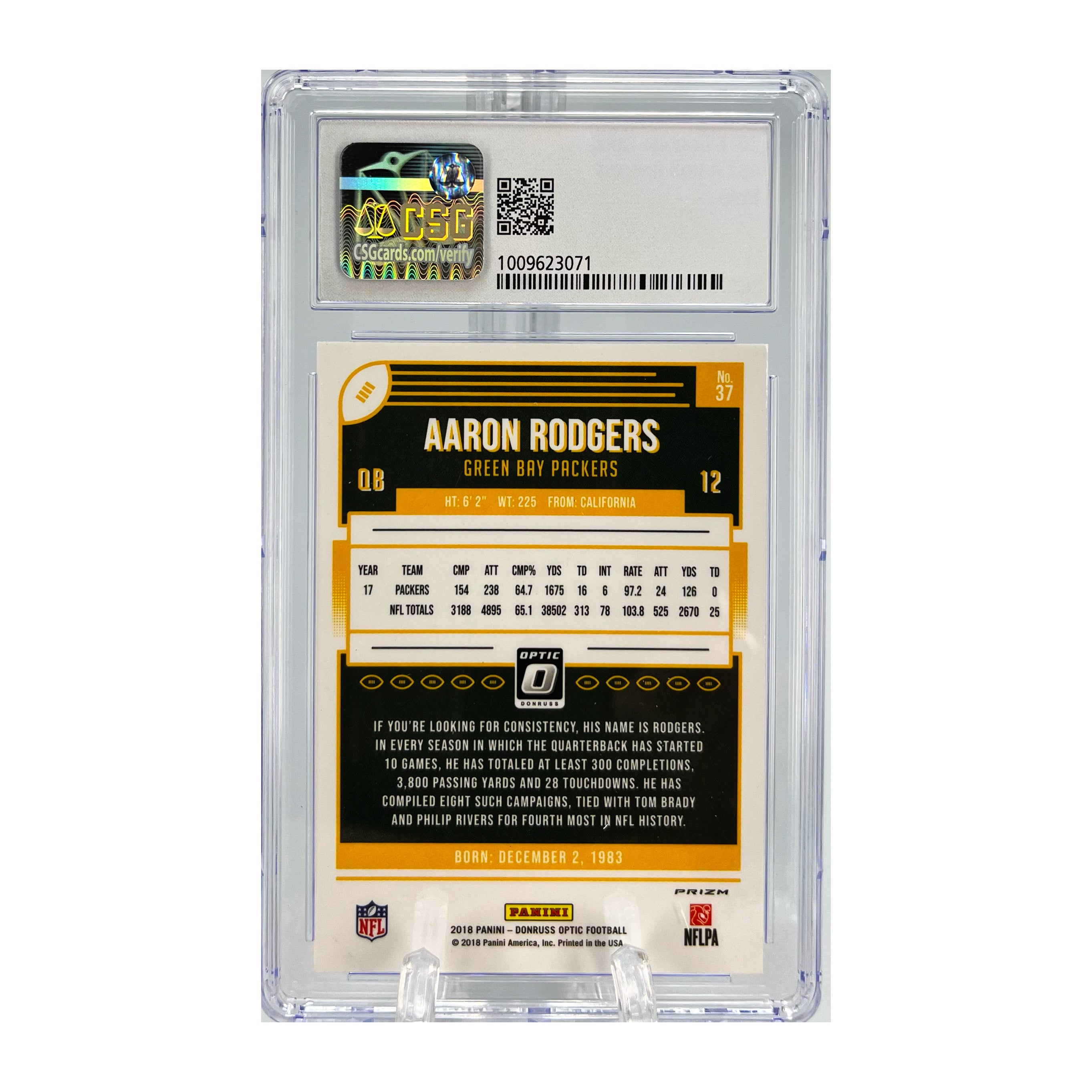 Carta Panini Donruss Optic 2018 #37 Aaron Rodgers Holo CSG 8