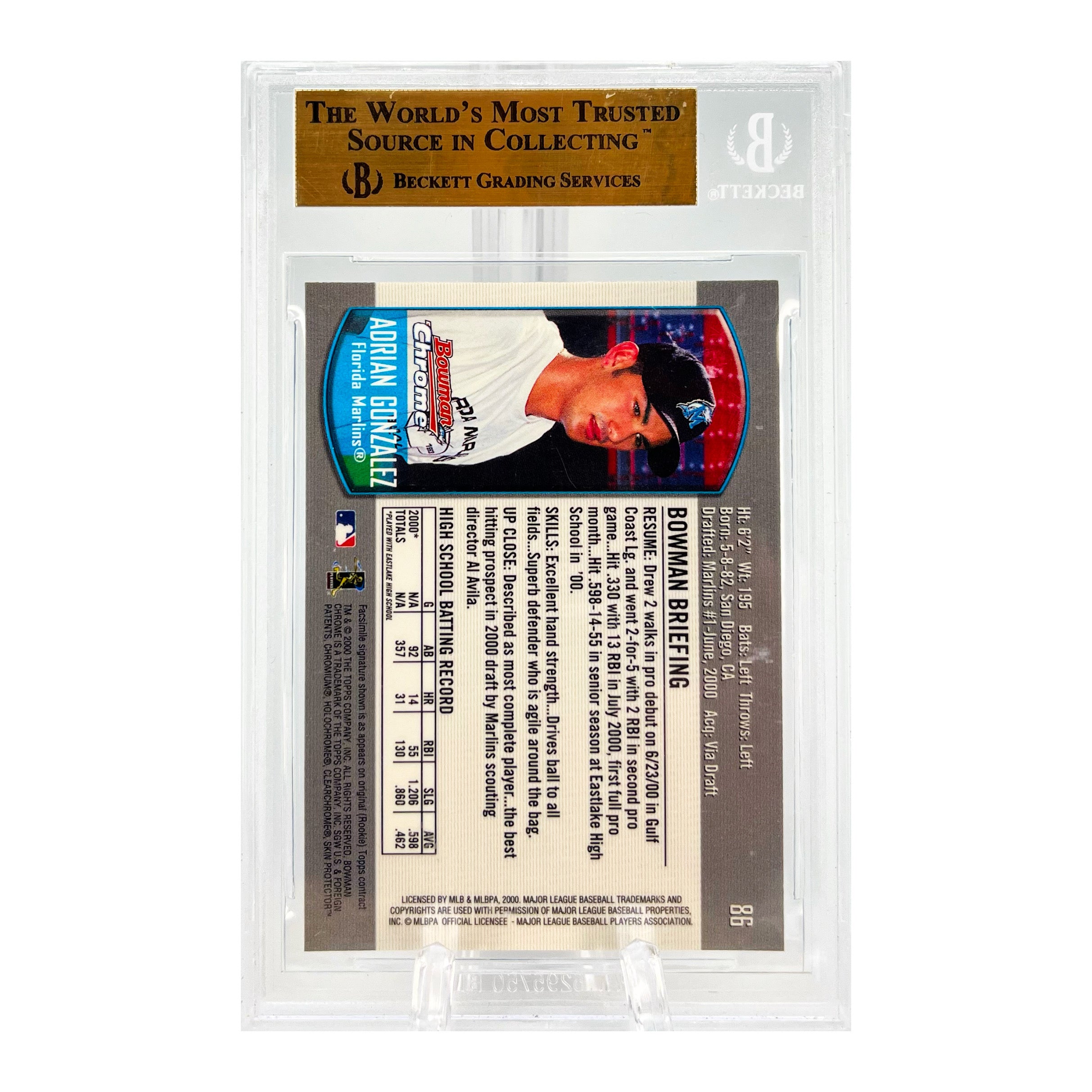 Carta Topps 2000 Bowman Chrome Draft Picks #86 Adrian Gonzalez Beckett 9.5