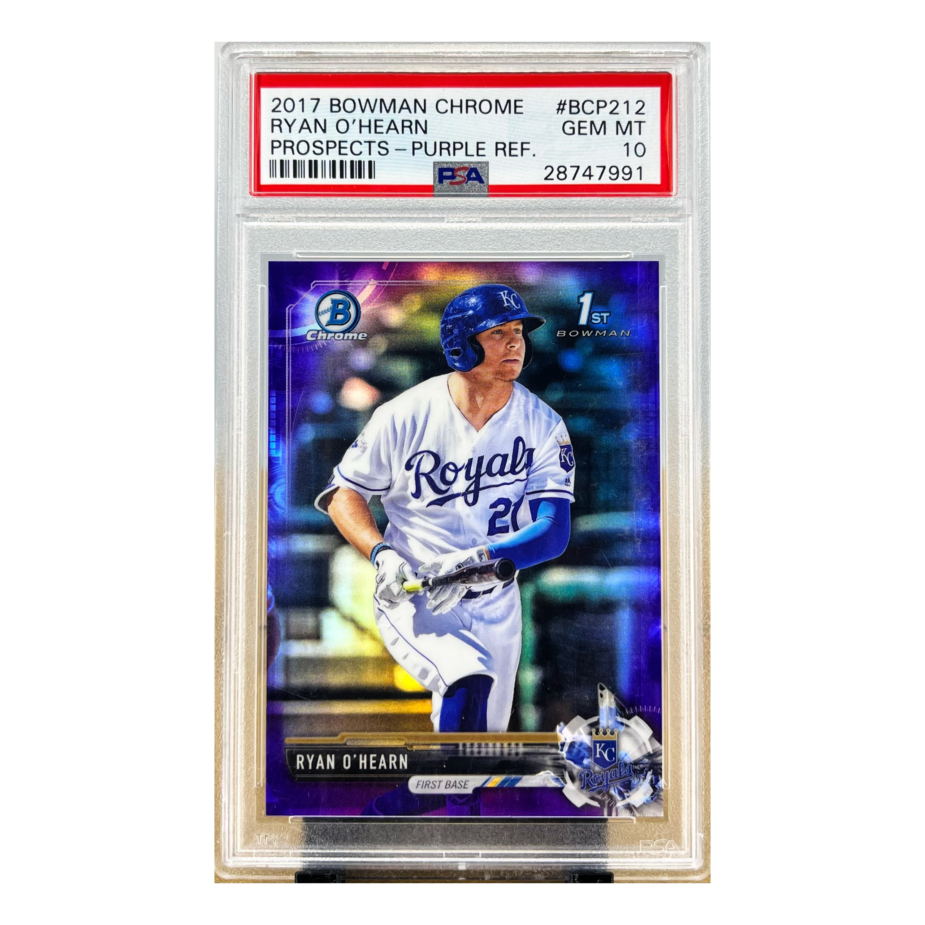 Carta Topps 2017 Bowman Chrome Prospects #BCP212 Ryan O'Hearn 231/250 Purple Refractor PSA 10