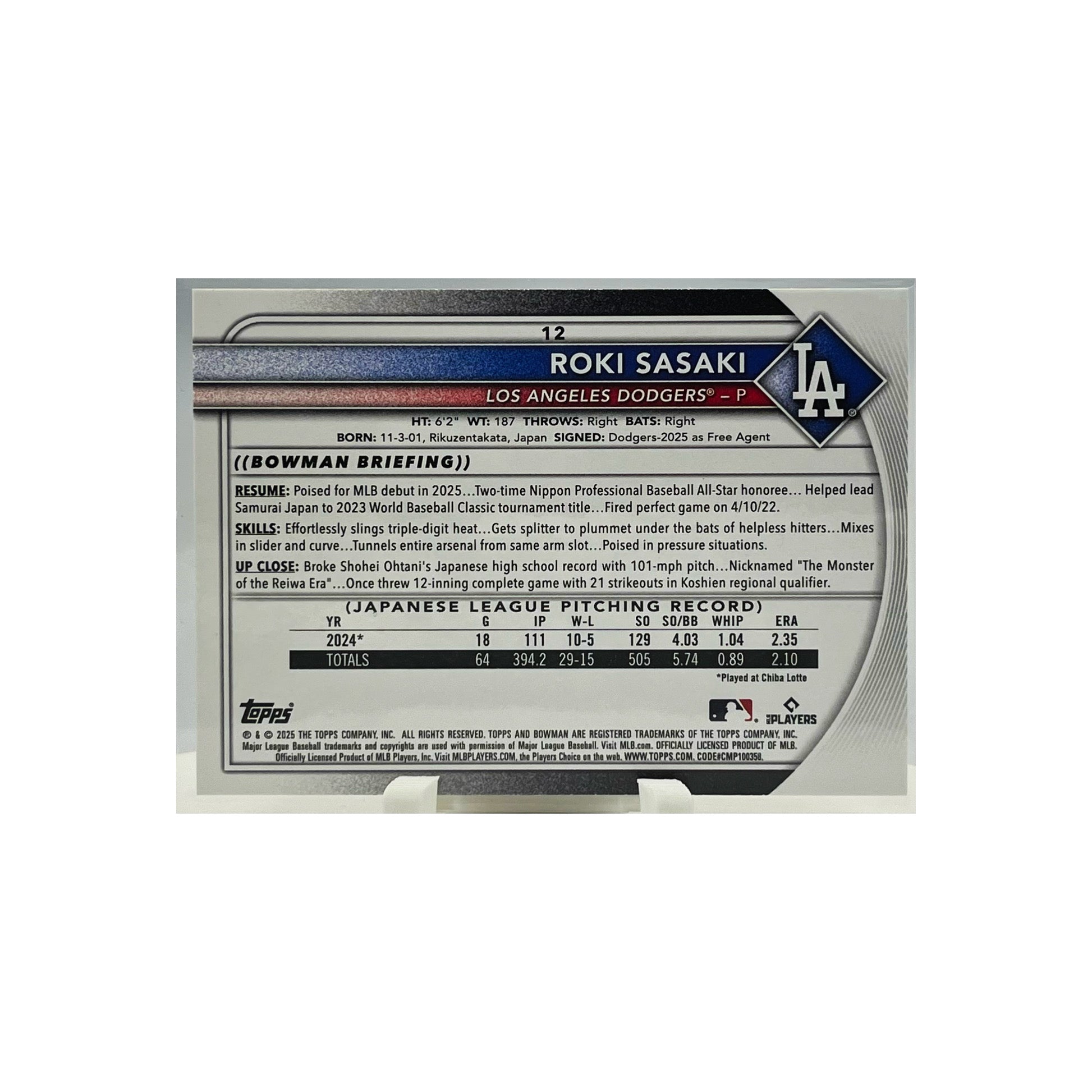 Carta Topps Bowman 2025 #12 Roki Sasaki RC