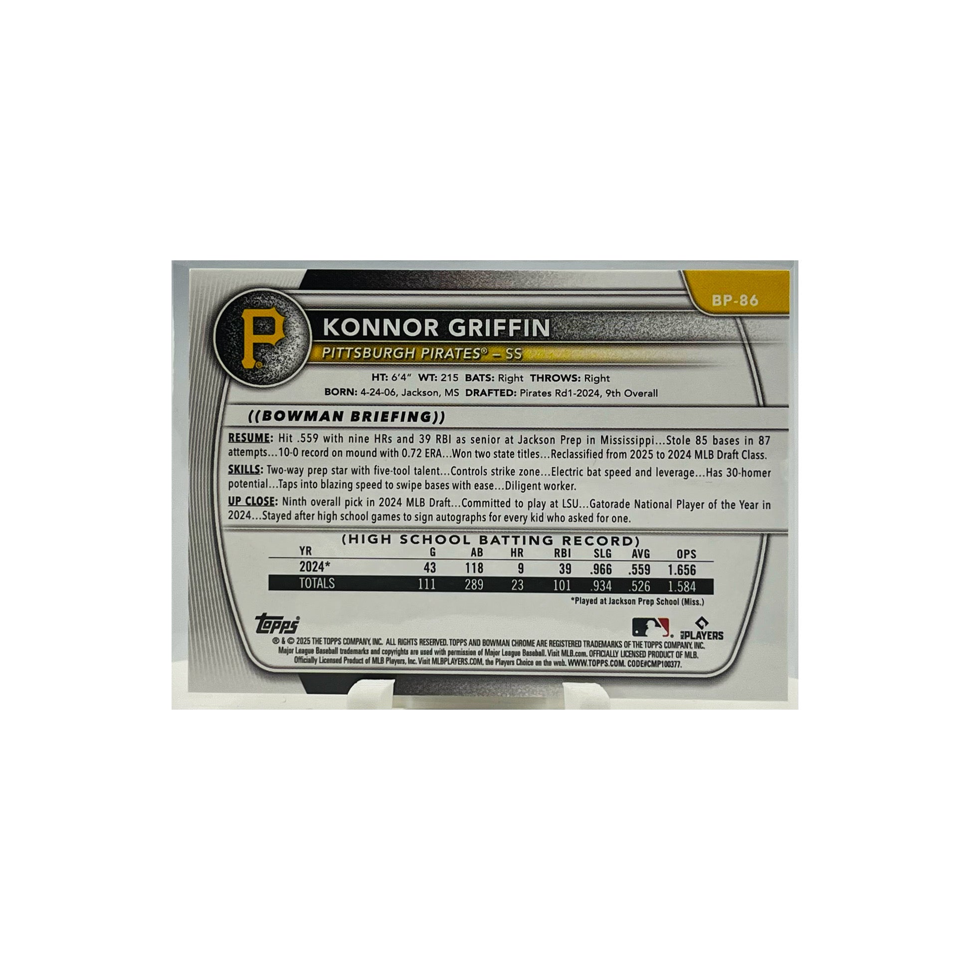 Carta Topps Bowman 2025 #BP-86 Konnor Kriffin