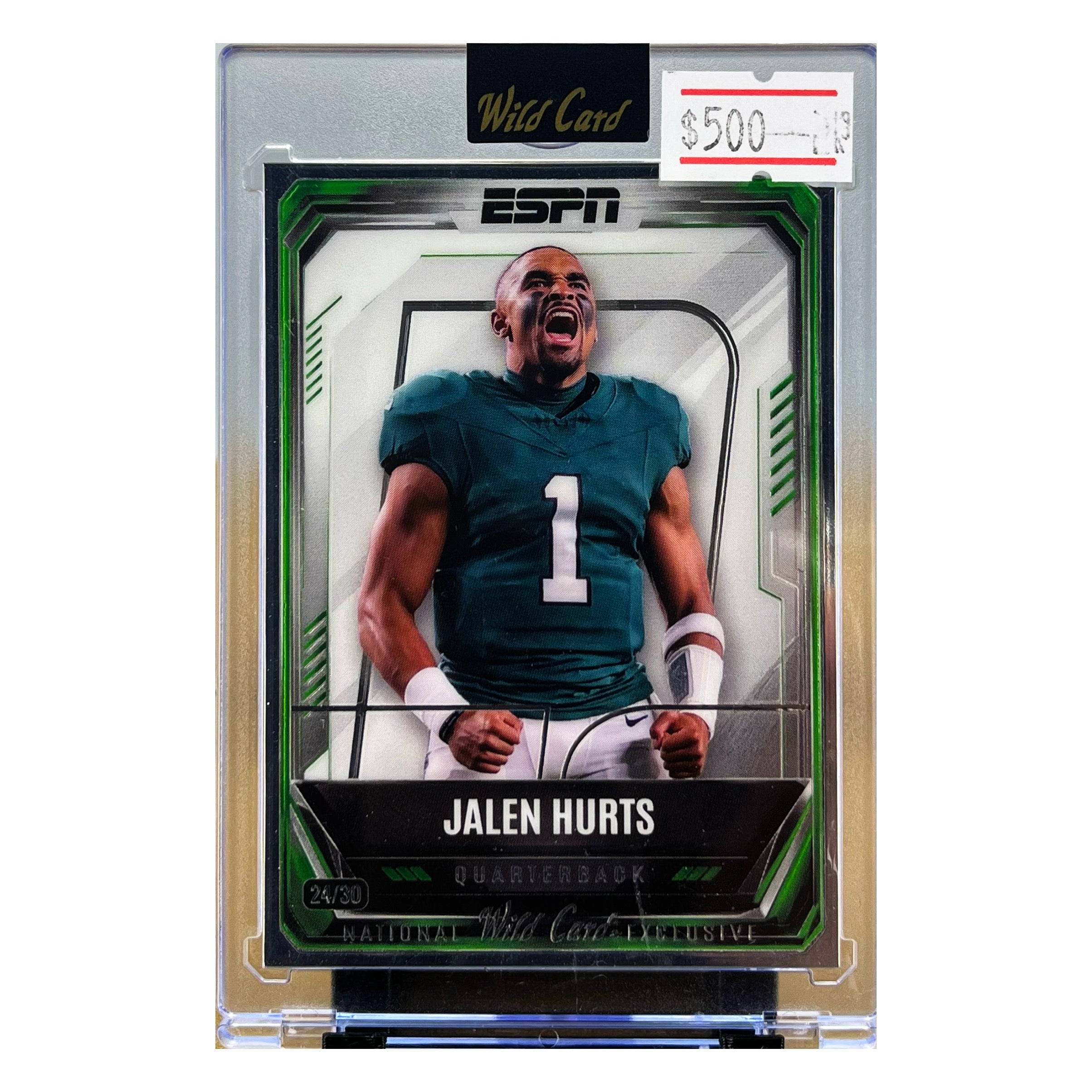 Carta Wild Card 2026 ESPN National Exclusive #ESPNNTGR-JH Jalen Hurts 24/30 Green
