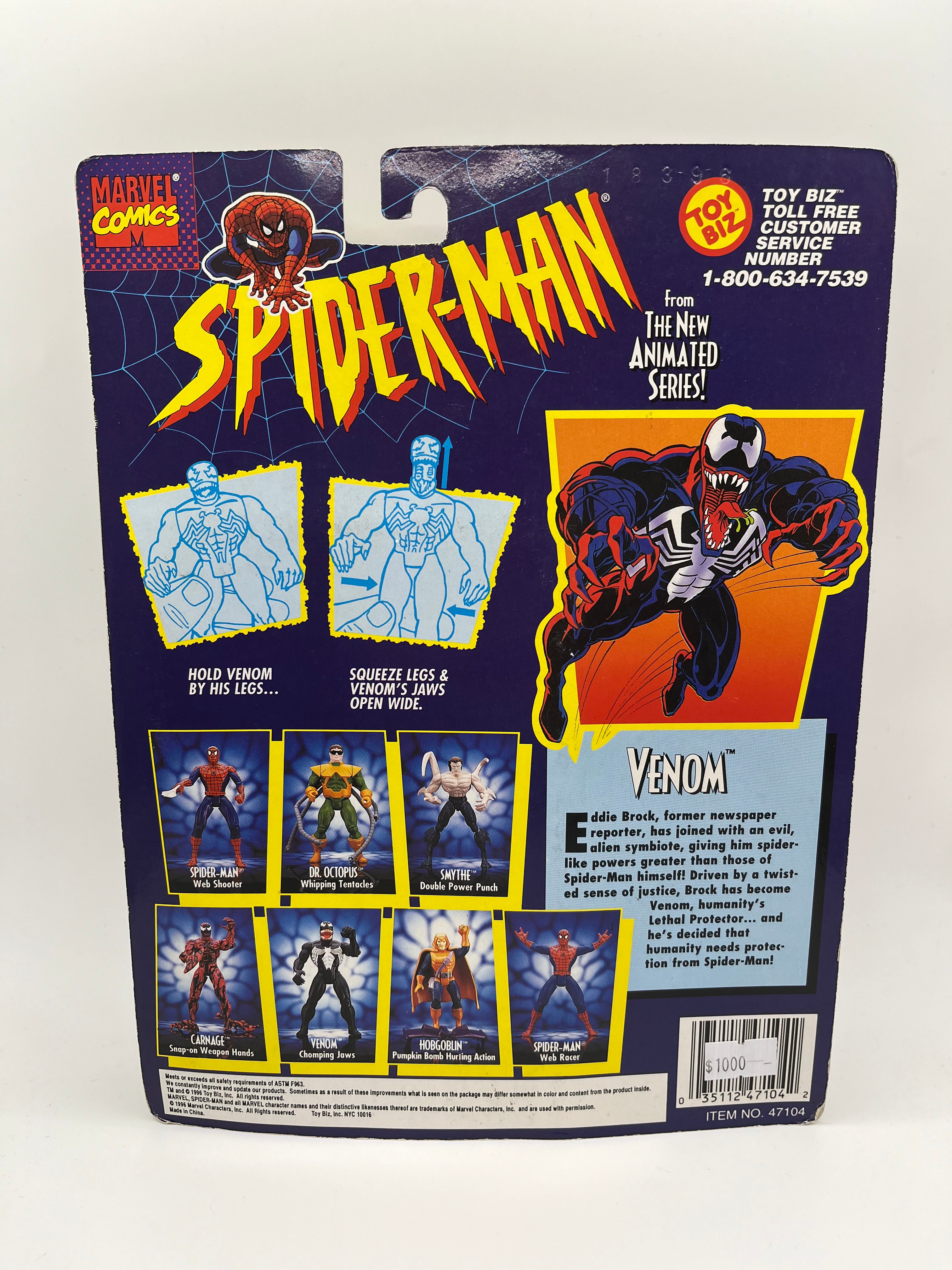 Spider-Man The Animated Series Venom Jaw Chomping Action! Toy Biz