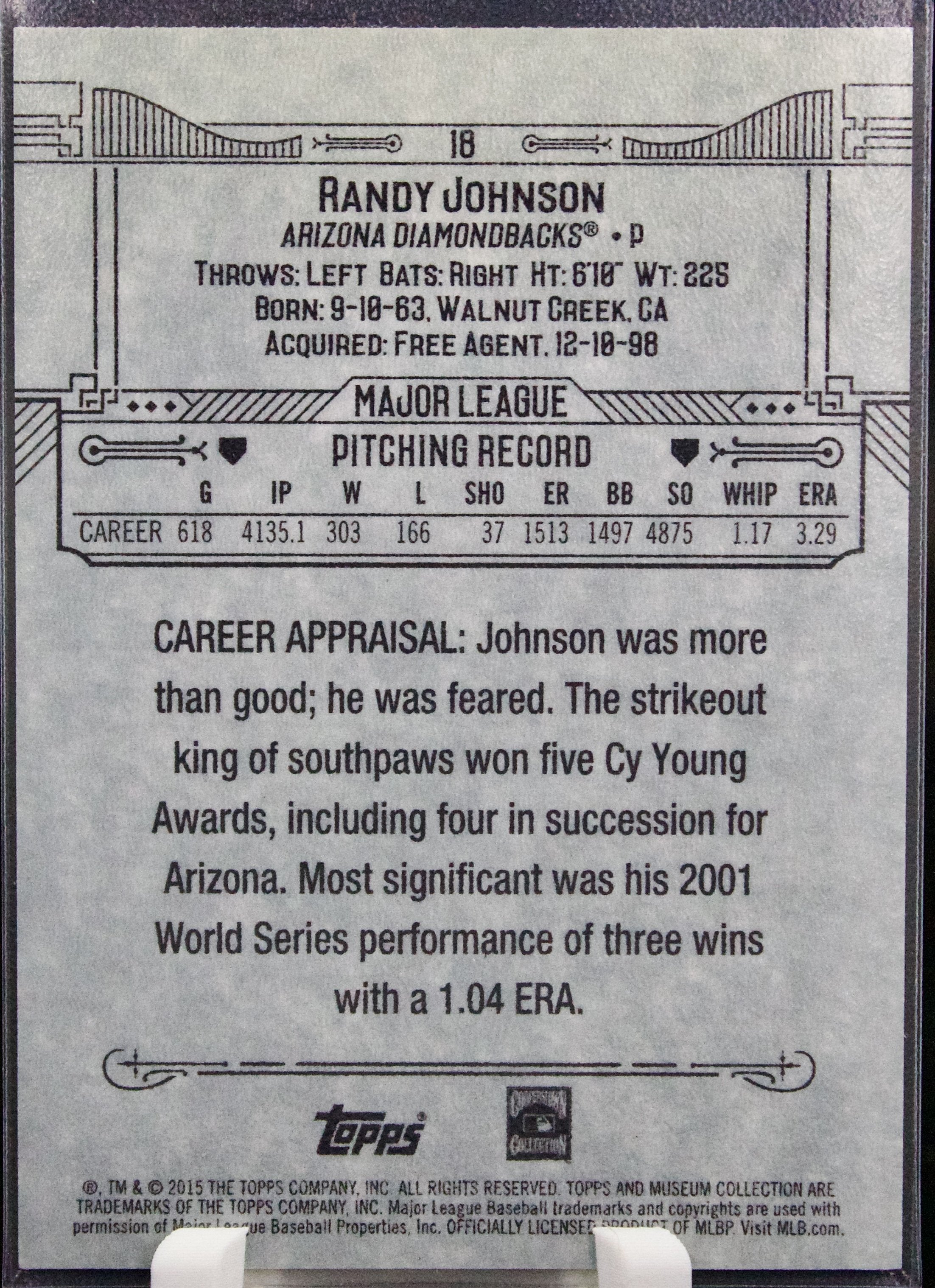 Carta Topps Museum Collection 2015 #18 Randy Johnson Green 040/199