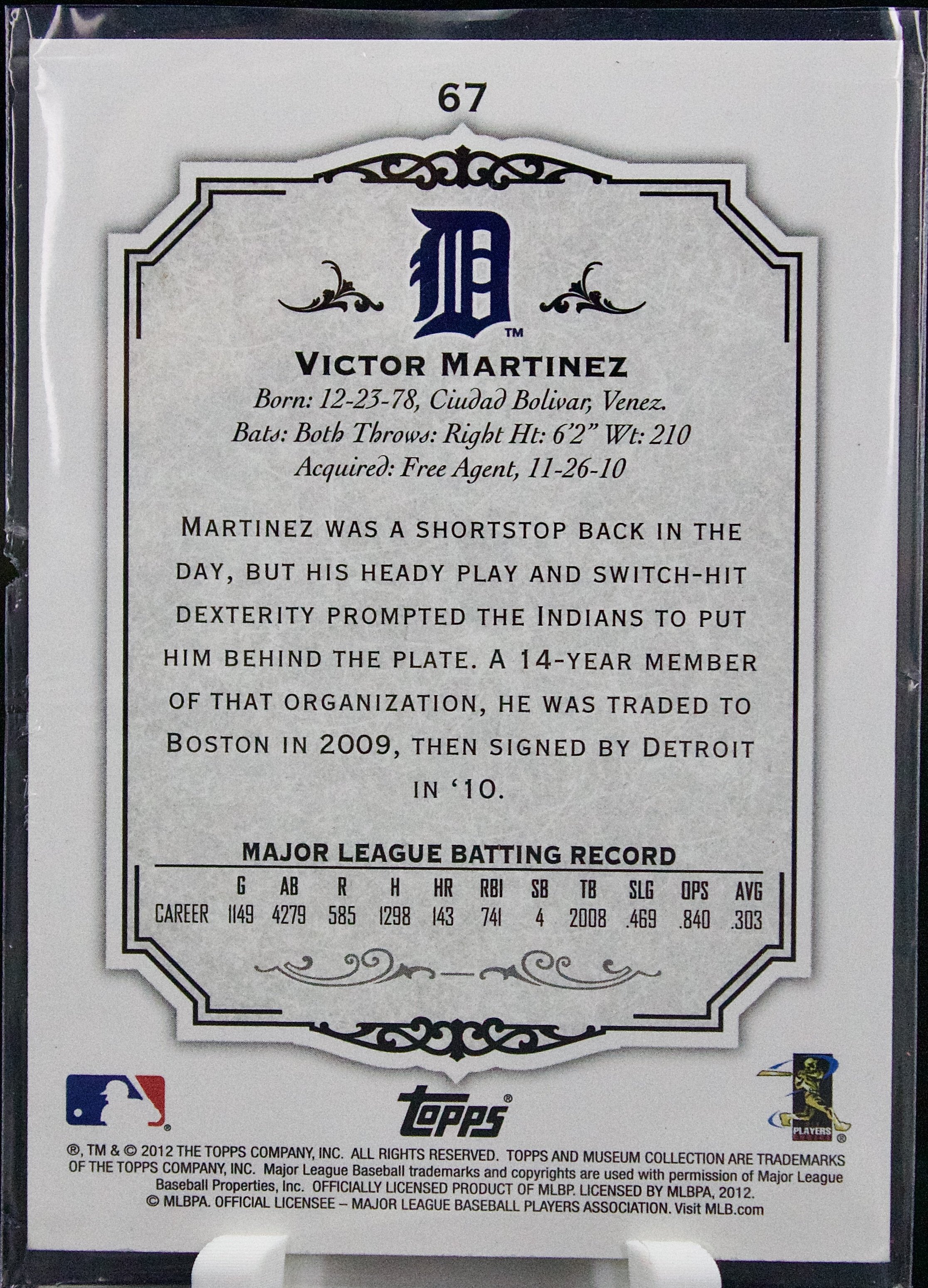 Carta Topps Museum Collection 2012 #67 Victor Martinez Blue 66/99