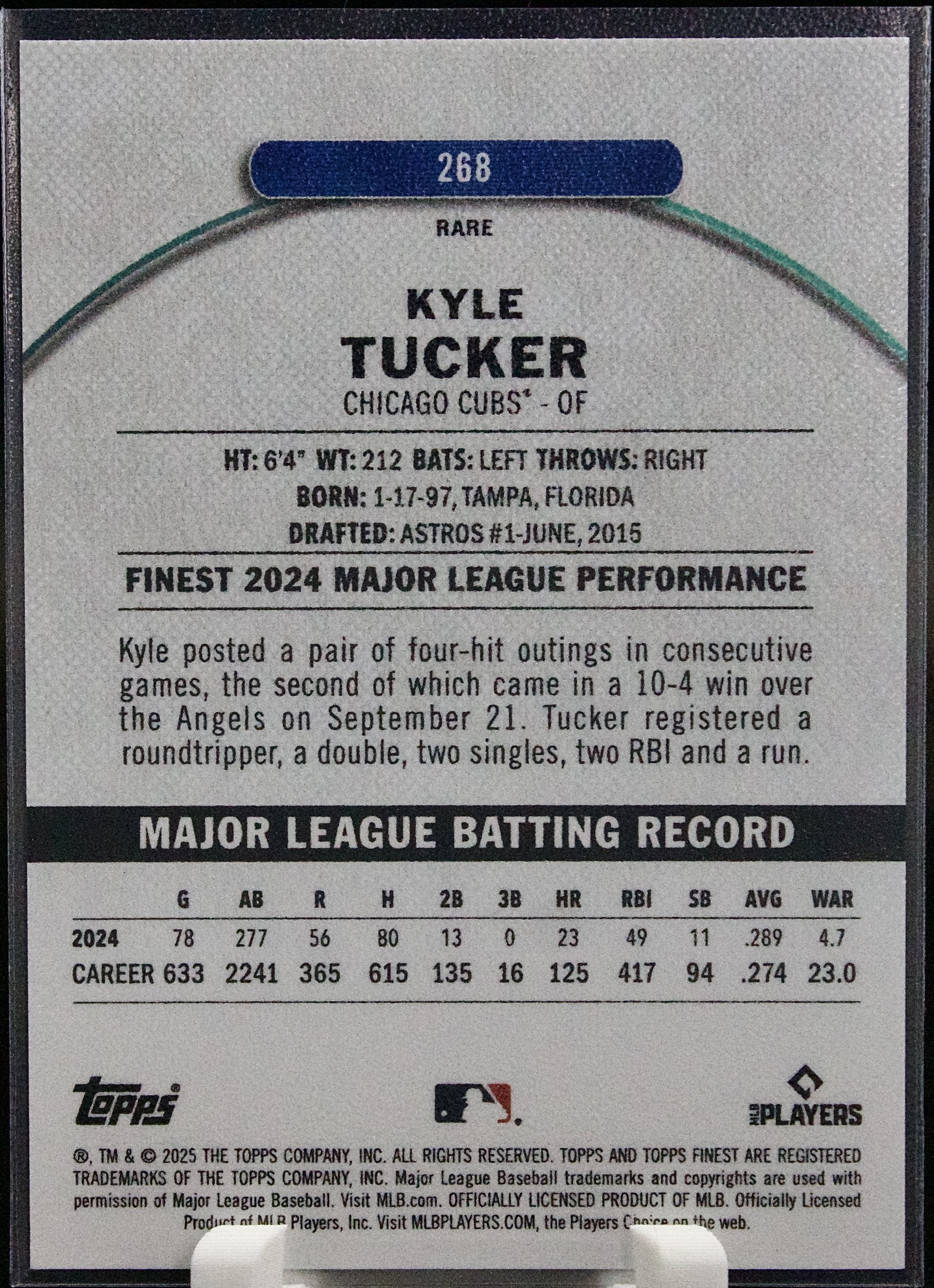 Carta Topps Finest 2025 #268 Kyle Tucker Pearl Checkerboard Refractor 06/30