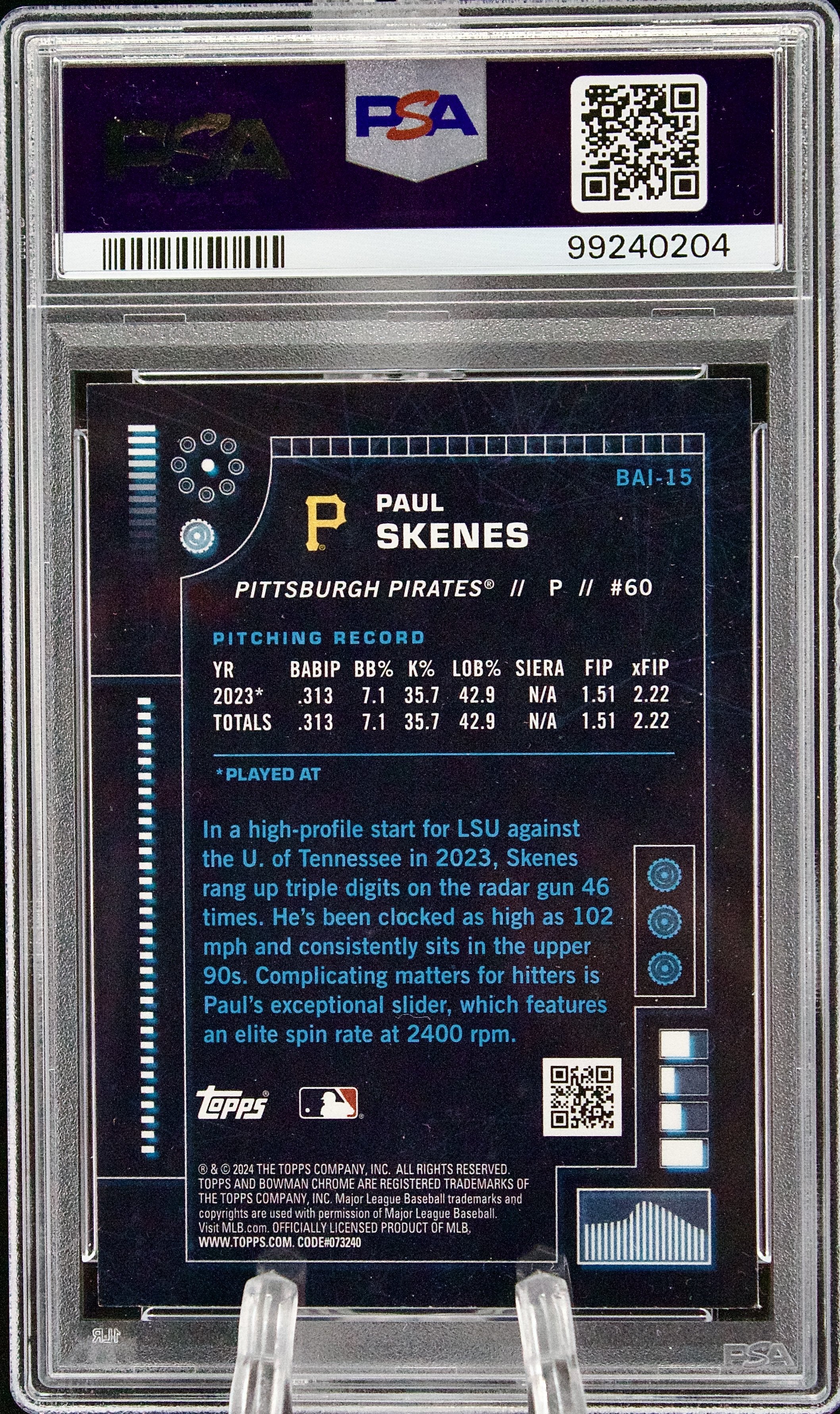 Carta 2024 Bowman #BAI15 Paul Skenes AI PSA 9