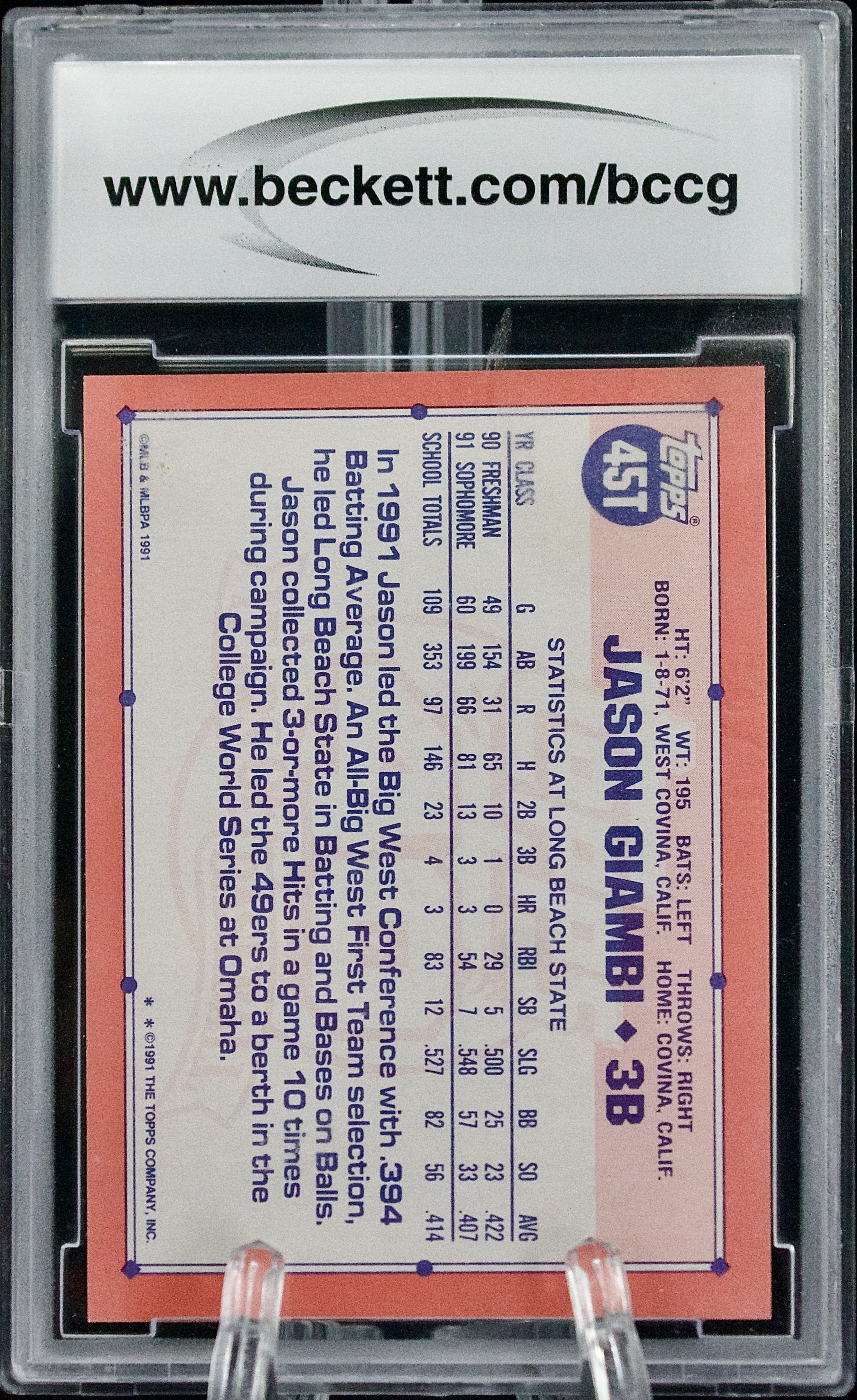 Carta Topps 1991 Topps Traded #45T Jason Giambi BCCG 10