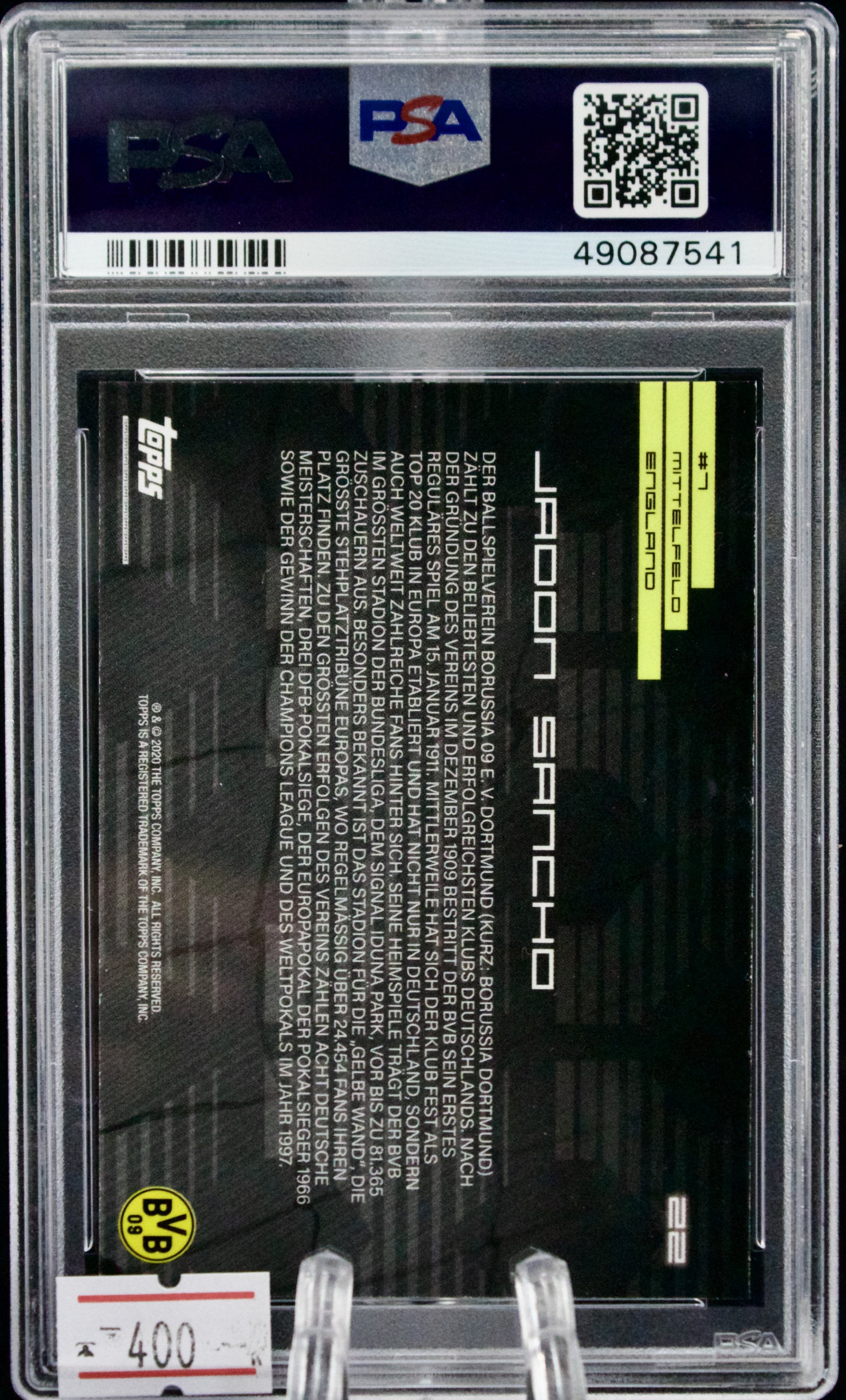 Carta Topps x BVB 2020 #22 Jadon Sancho PSA 9