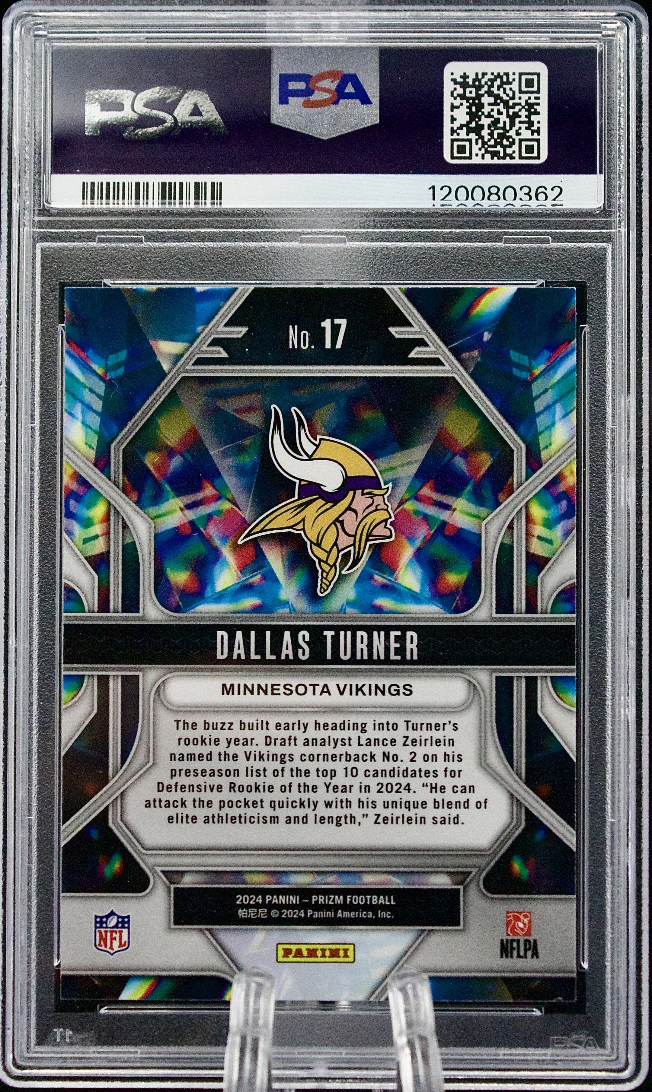 Carta Panini Prizm 2024 #17 Dallas Turner Prizmatic PSA 9