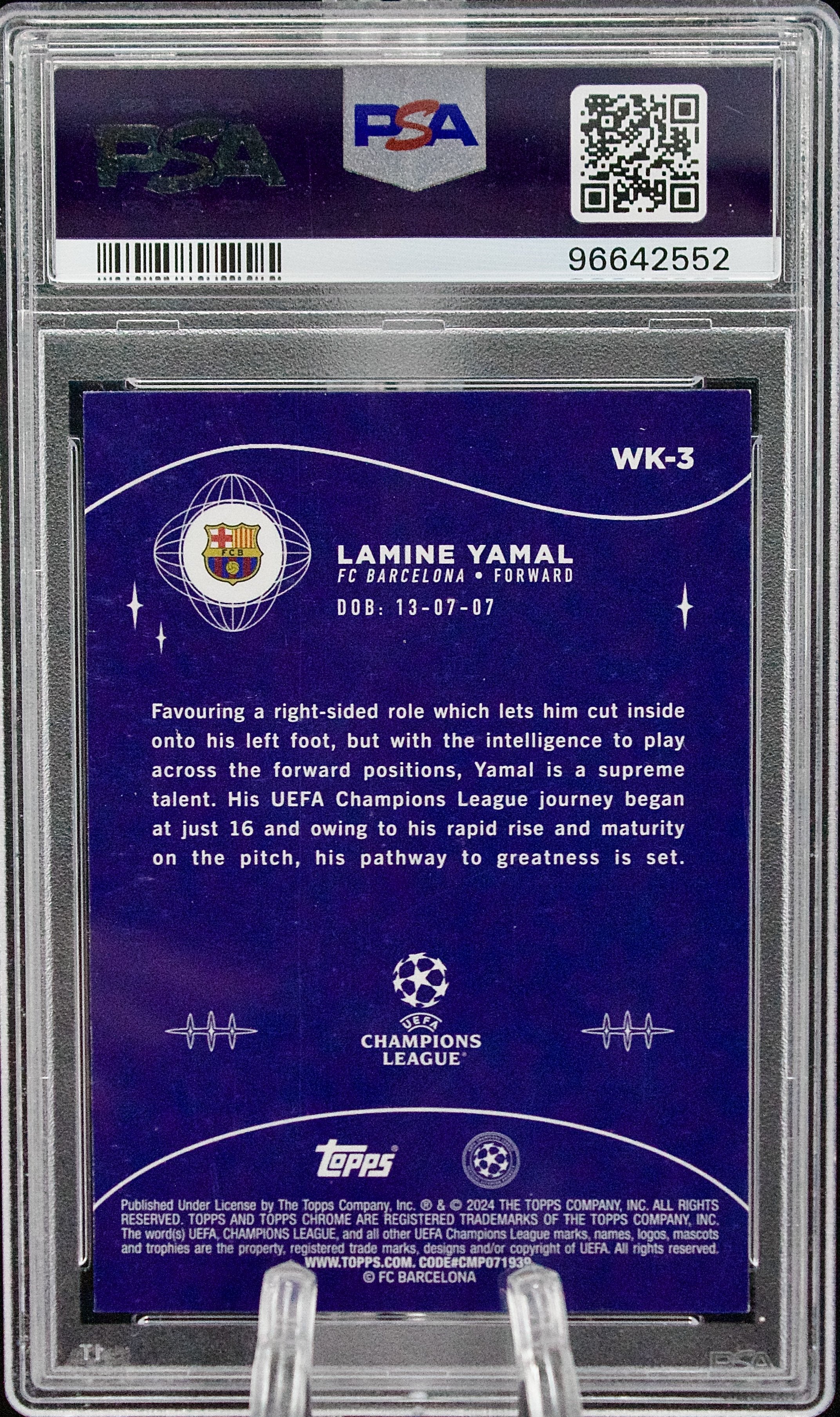 Carta 2023-24 Topps Chrome UCC #WK3 Lamine Yamal Wonderkids RC PSA 9