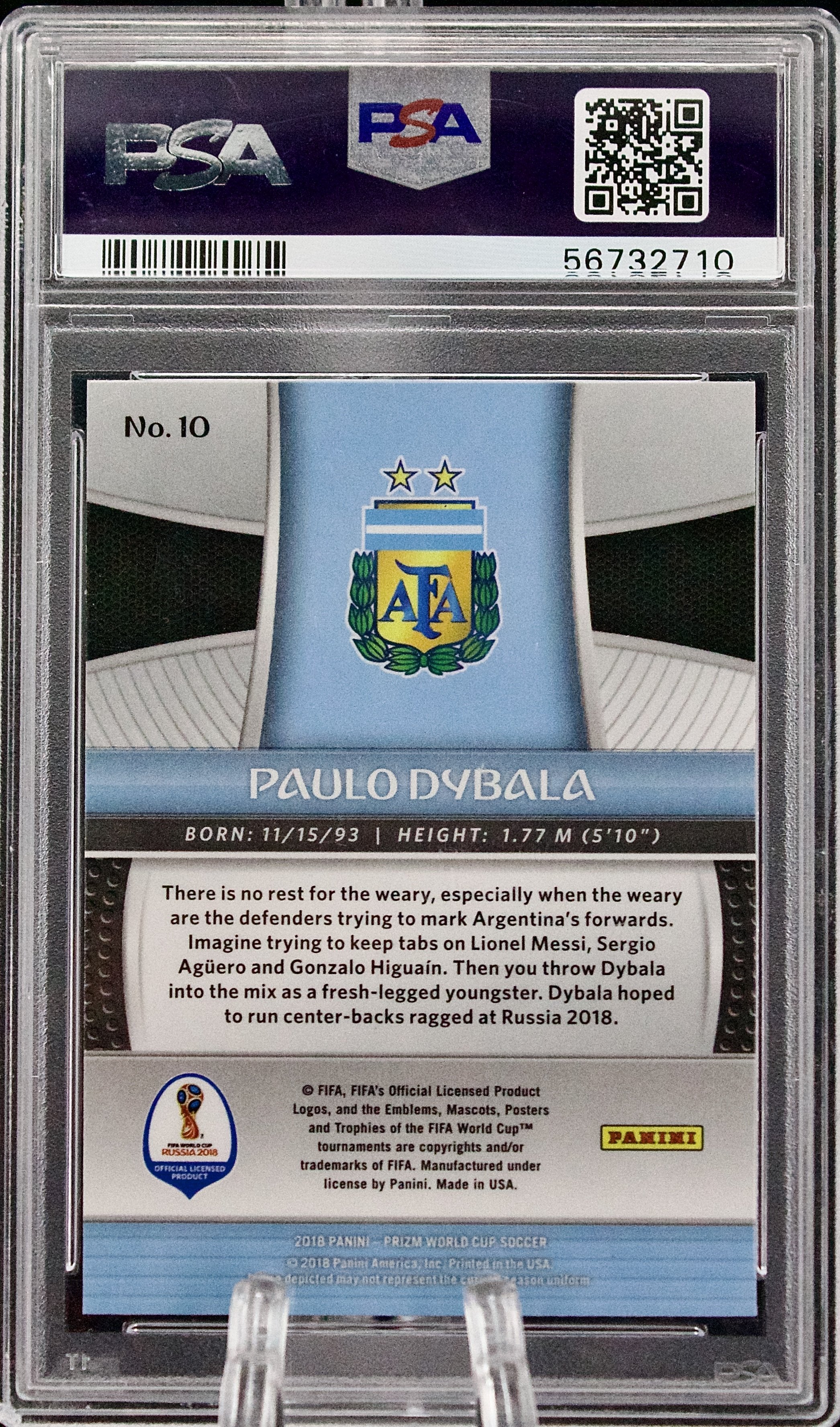 Carta 2018 Panini Prizm W/C #10 Paulo Dybala PSA 10