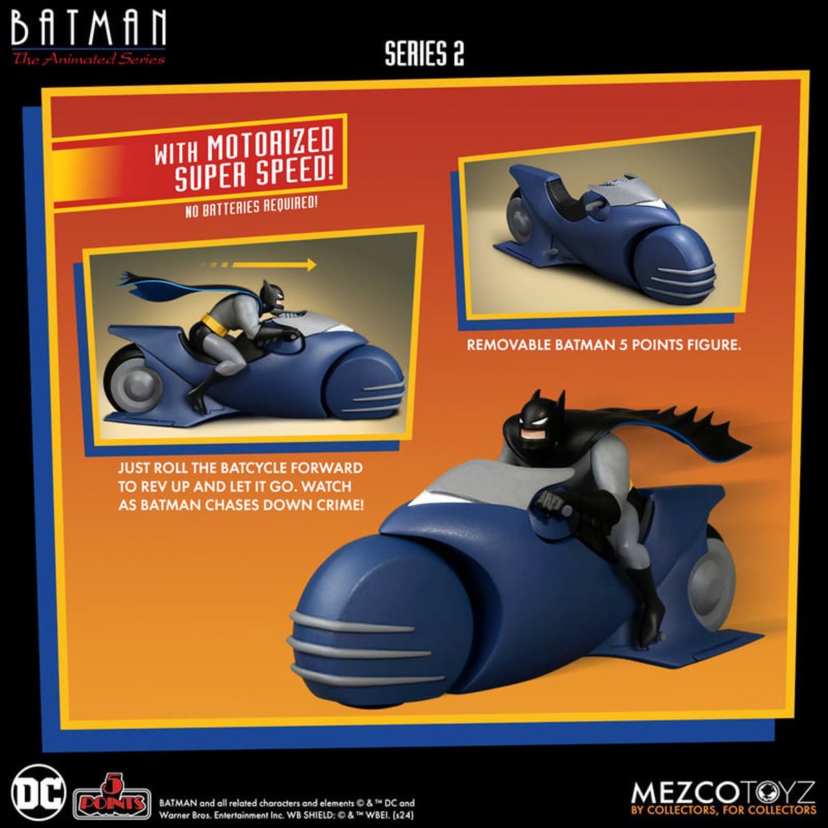 Batman: The Animated Series 5 Points Batman and Batcycle Figure Set Mezco Toyz