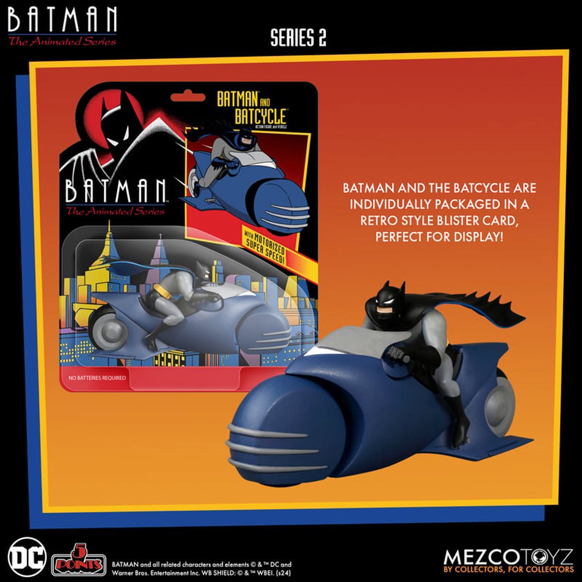 Batman: The Animated Series 5 Points Batman and Batcycle Figure Set Mezco Toyz
