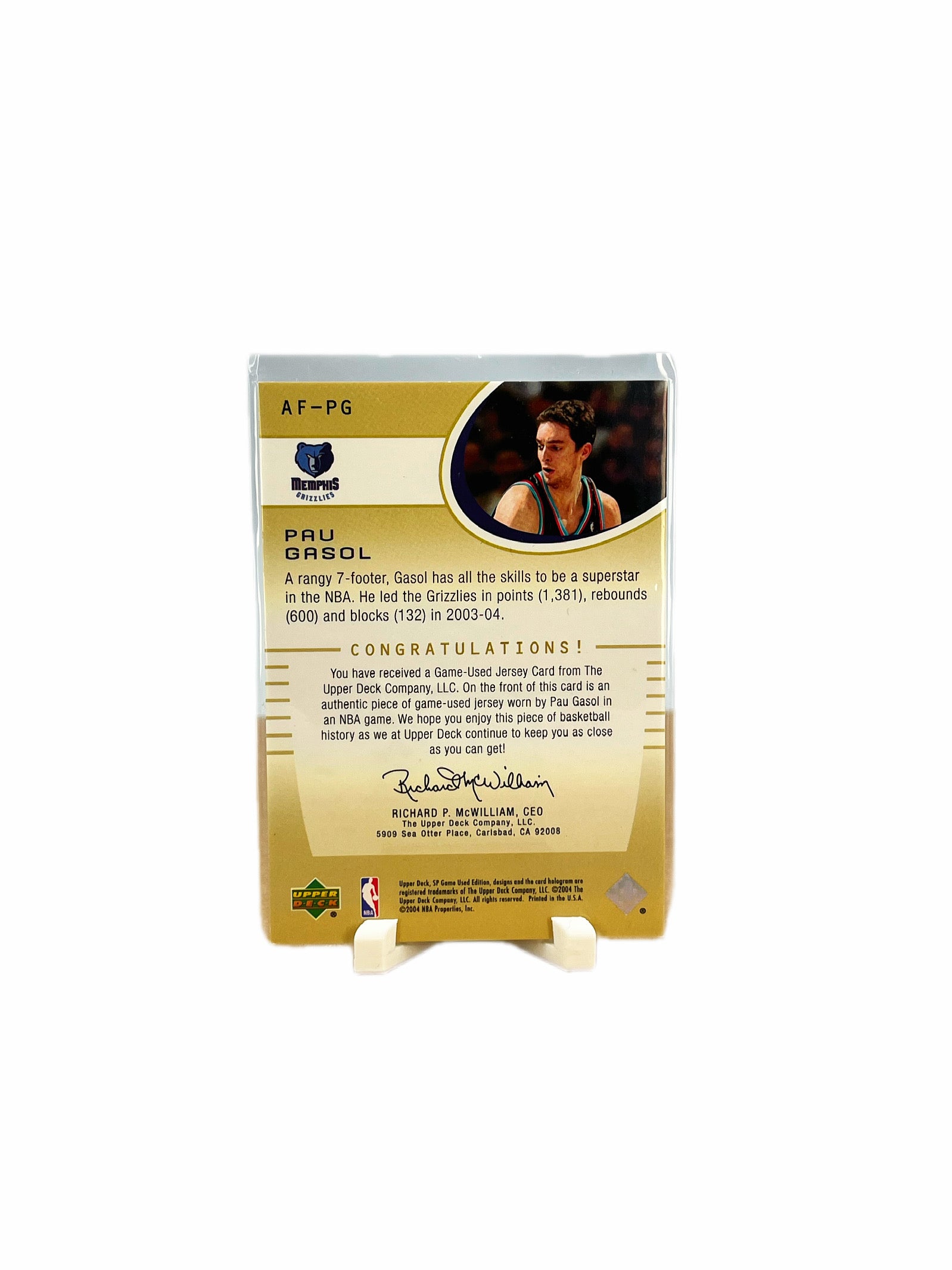 Carta Upper Deck Authentic Fabrics #AF-PG Pau Gasol Game-Used Jersey