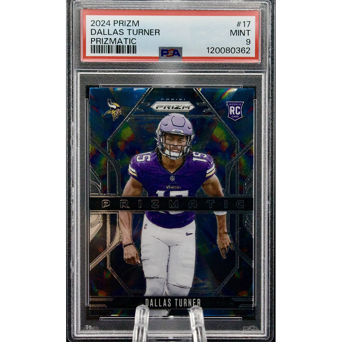 Carta 2024 Panini Prizm #17 Dallas Turner Prizmatic PSA 9