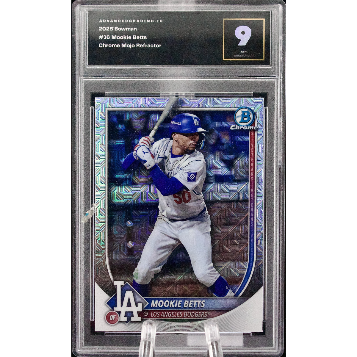 Carta Topps 2025 Bowman #16 Mookie Betts Chrome Mojo Refractor Advance Grading 9